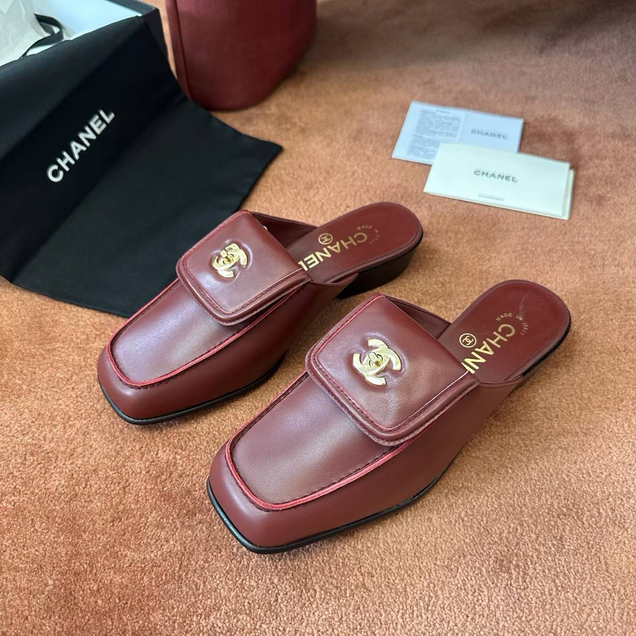Chanel Mules - Burgundy Leather